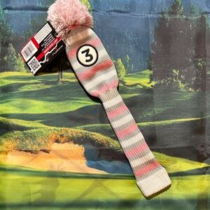 Maxfli Women’s Pom-Pom 3 Wood Golf Club Headcover - Pink Stripe